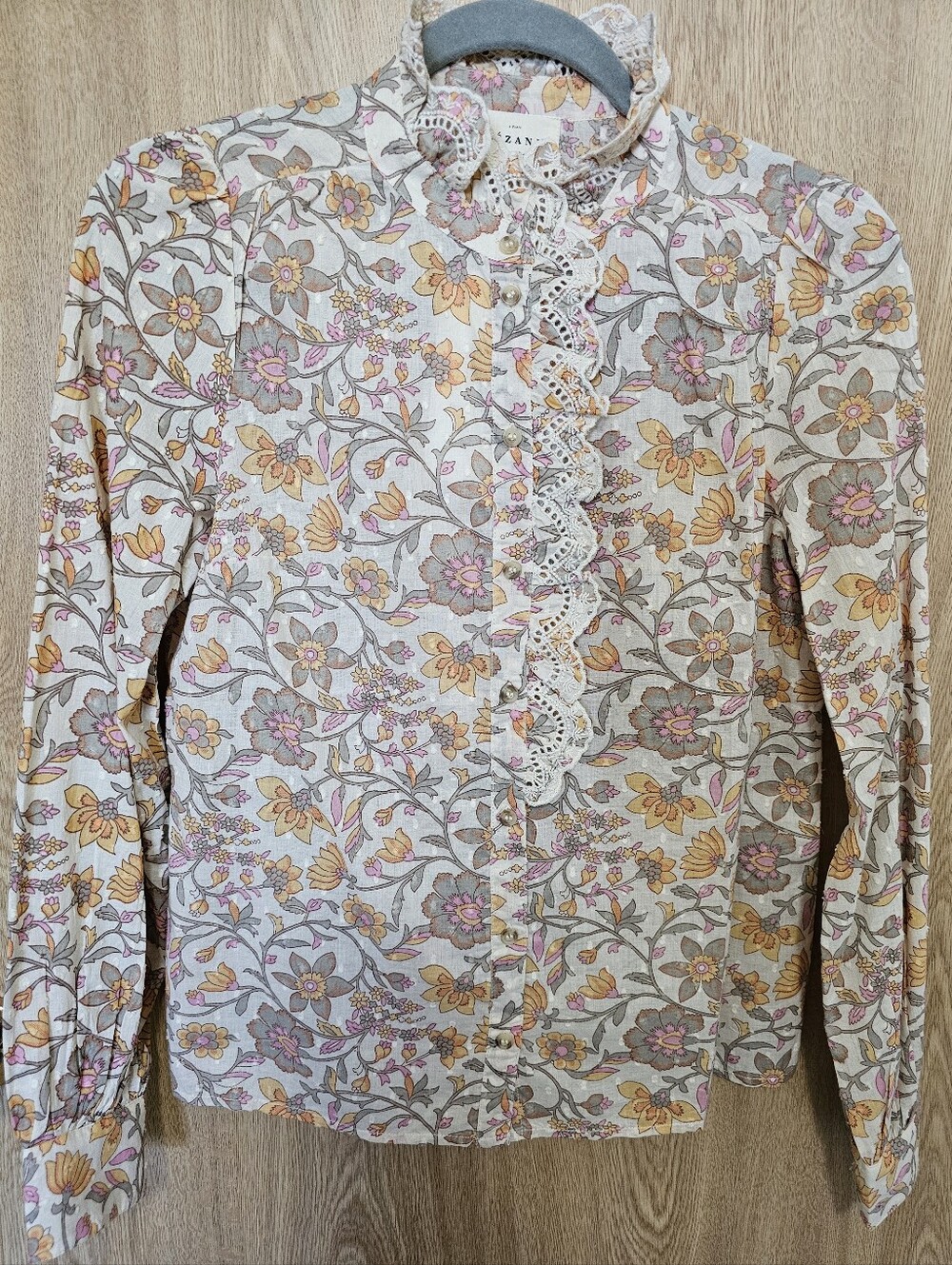 $185 NWT! Sezane Chlo Floral Ivory Pink Yellow Organic Cotton Size 34 US 2 XS S - Picture 4 of 7
